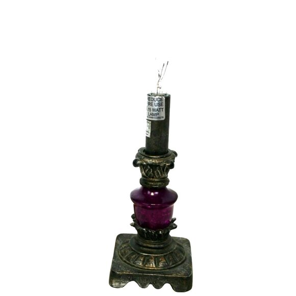 Small Lamp with Purple Glass Center Accent Table Nightlight Resin Metal Colored - Picture 1 of 11